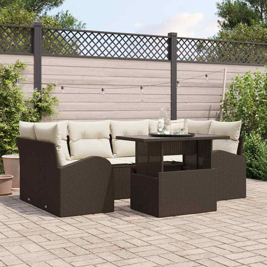 Set Divano da Giardino 7 pcs Marrone Rattan in Polipropilene