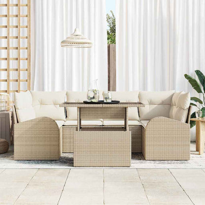 Set Divano da Giardino 7 pcs Beige Rattan in Polipropilene