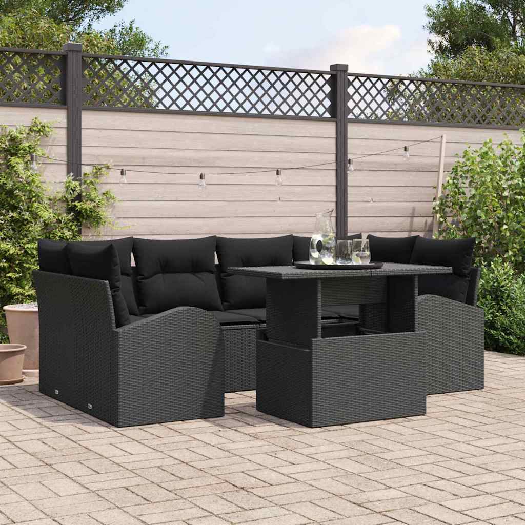 Set Divano da Giardino 7 pz Nero Rattan in Polipropilene