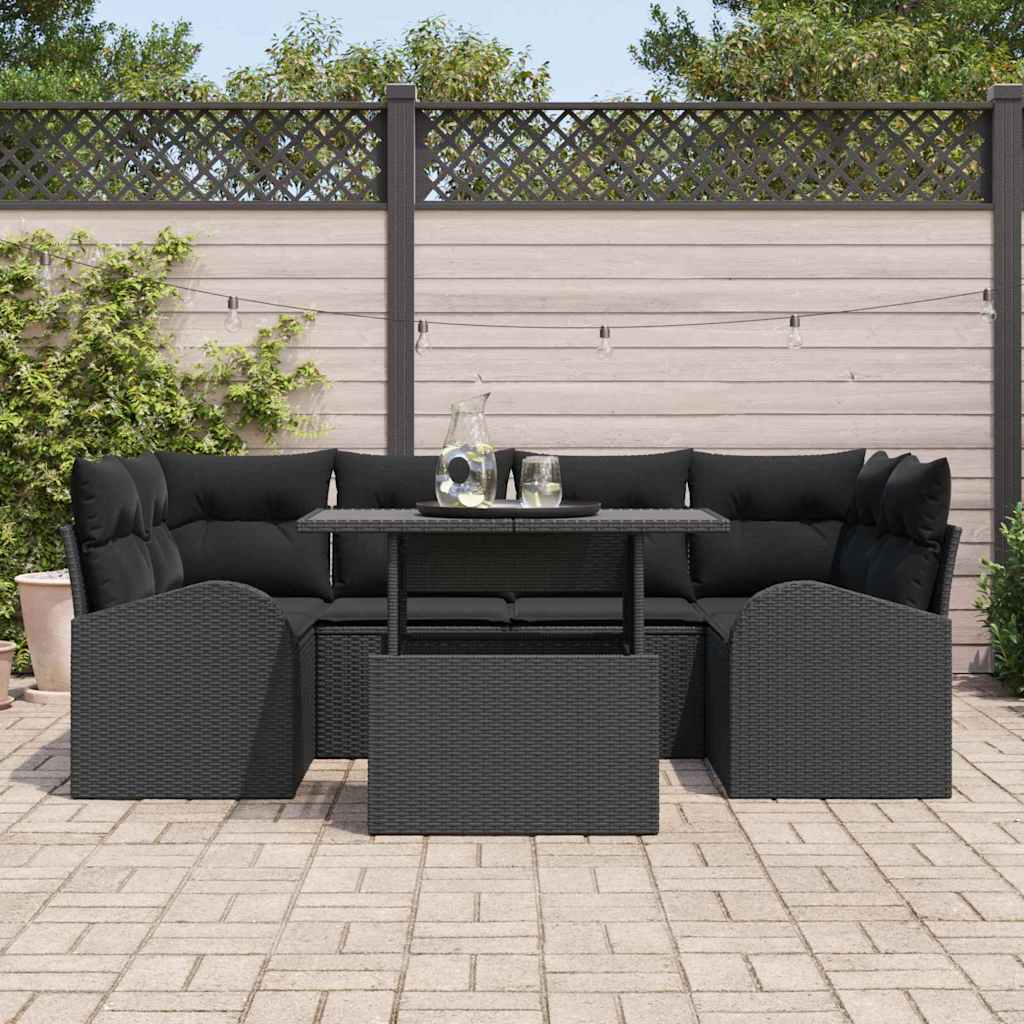 Set Divano da Giardino 7 pz Nero Rattan in Polipropilene