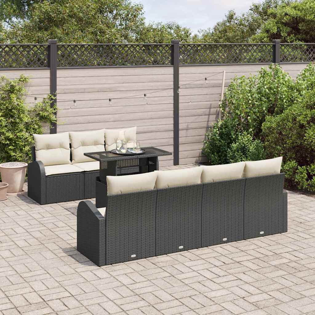 Set Divano da Giardino 8 pz Nero Rattan in Polipropilene