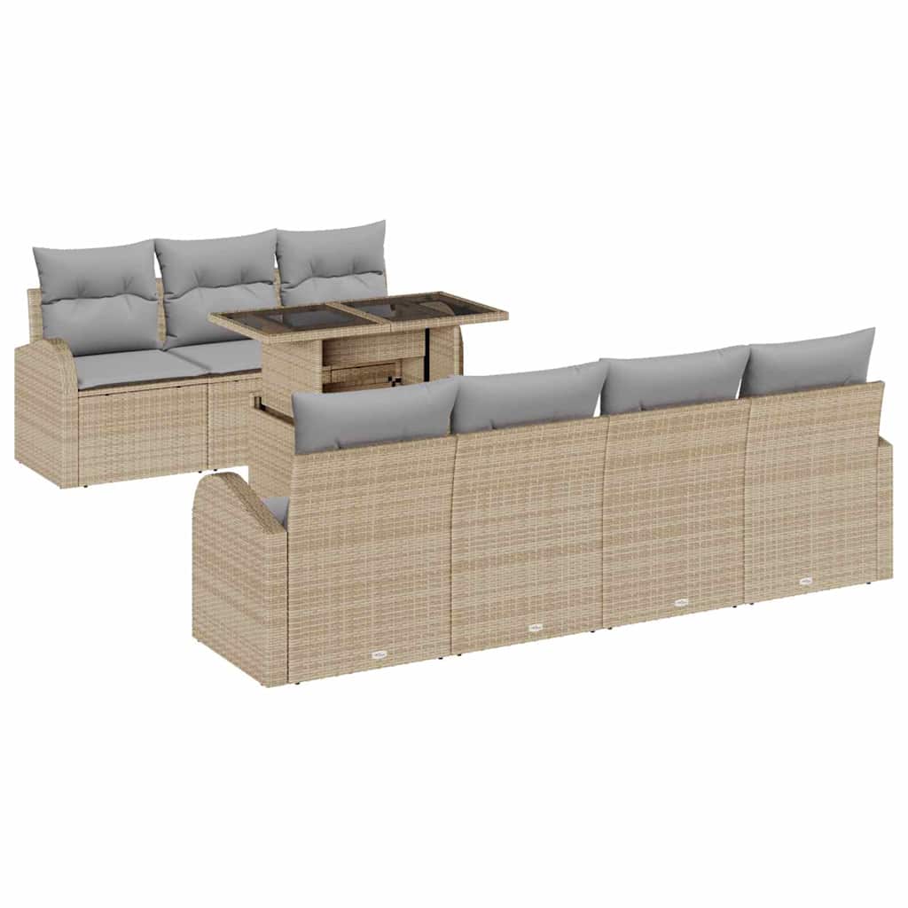 Set Divano da Giardino 8 pz Beige Rattan in Polipropilene