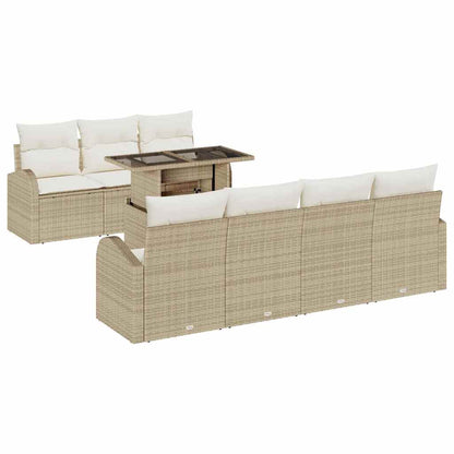 Set Divano da Giardino 8 pz Beige Rattan in Polipropilene