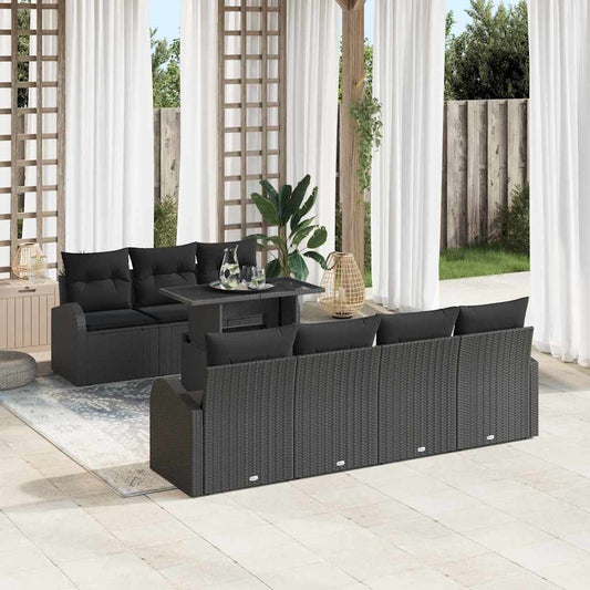 Set Divano da Giardino 8 pcs Nero Rattan in Polipropilene