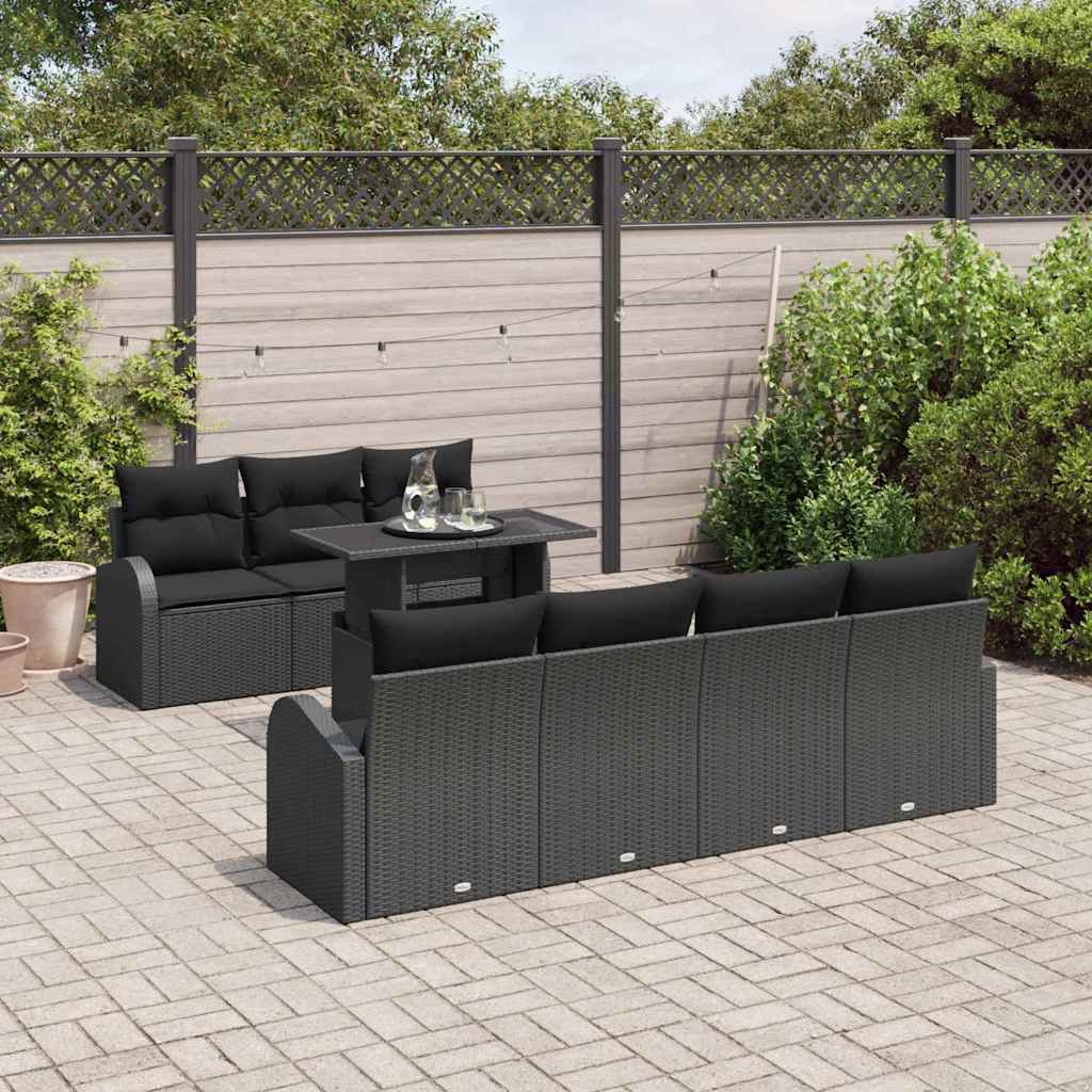 Set Divano da Giardino 8 pz Nero Rattan in Polipropilene