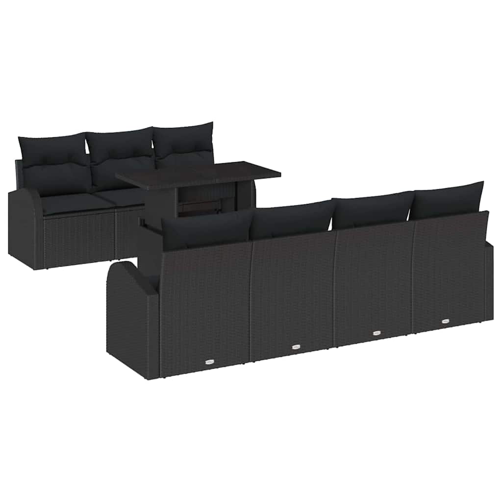 Set Divano da Giardino 8 pz Nero Rattan in Polipropilene
