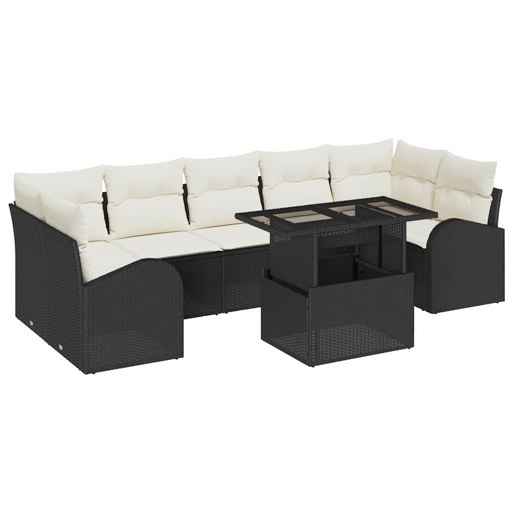 Set Divano da Giardino 8 pz Nero Rattan in Polipropilene