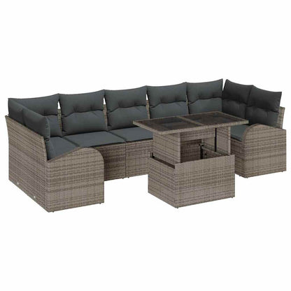 Set Divano da Giardino 8 pz Grigio Rattan in Polipropilene