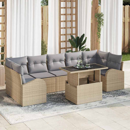 Set Divano da Giardino 8 pz Beige Rattan in Polipropilene