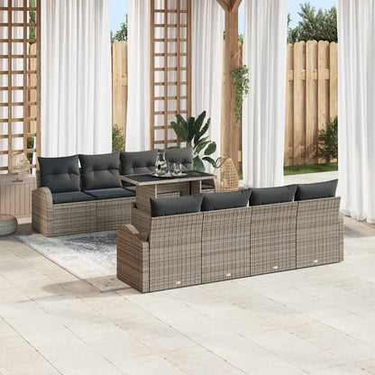 Set Divano da Giardino 9 pz Grigio Rattan in Polipropilene