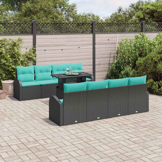 Set Divano da Giardino 9 pcs Nero Rattan in Polipropilene | homemem39