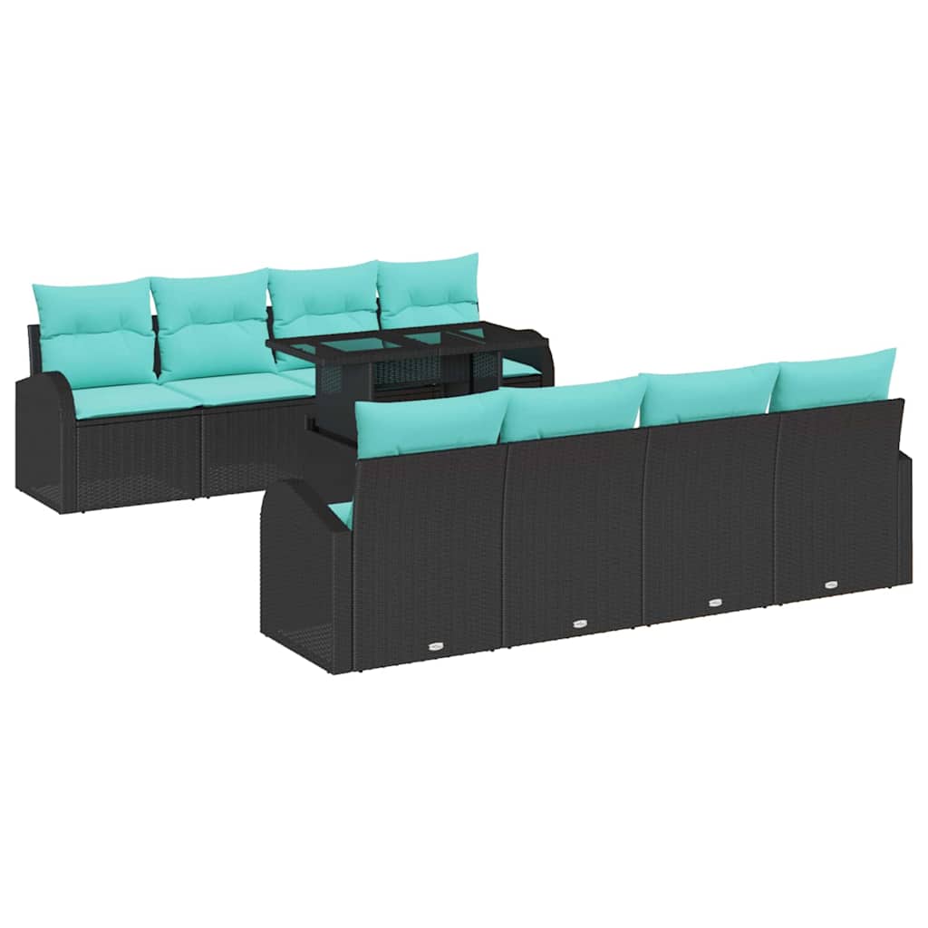 Set Divano da Giardino 9 pcs Nero Rattan in Polipropilene | homemem39