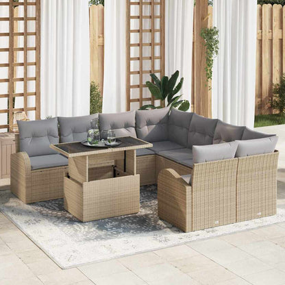 Set Divano da Giardino 9 pz Beige Rattan in Polipropilene