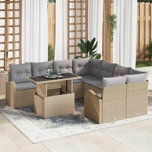 Set Divano da Giardino 9 pcs Beige Rattan in Polipropilene