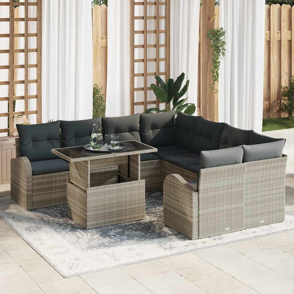 Set Divano da Giardino con cuscino 9 pcs Grigio chiaro | homemem39