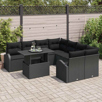 Set Divano da Giardino 9 pz Nero Rattan in Polipropilene