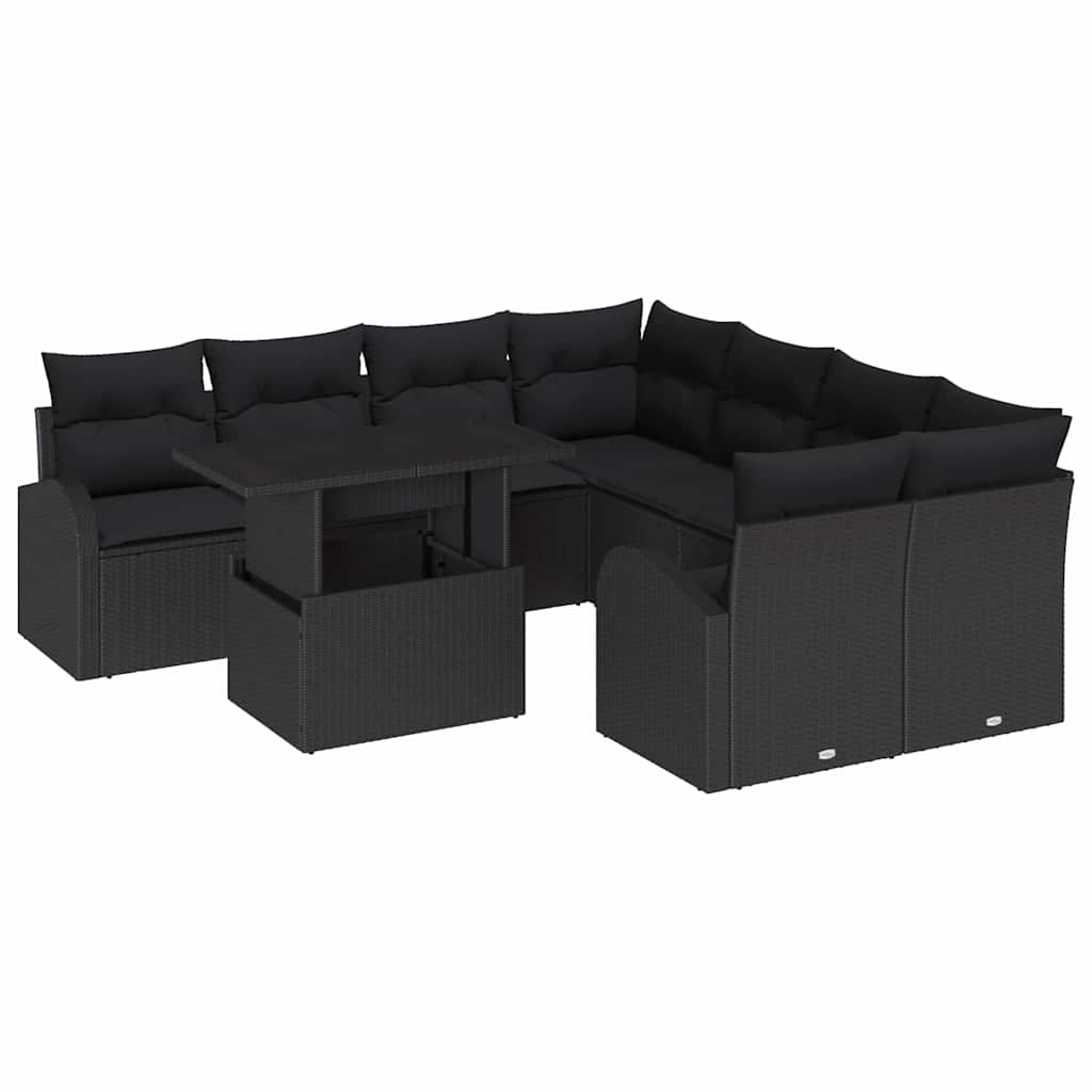 Set Divano da Giardino 9 pz Nero Rattan in Polipropilene