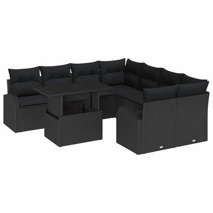 Set Divano da Giardino 9 pz Nero Rattan in Polipropilene