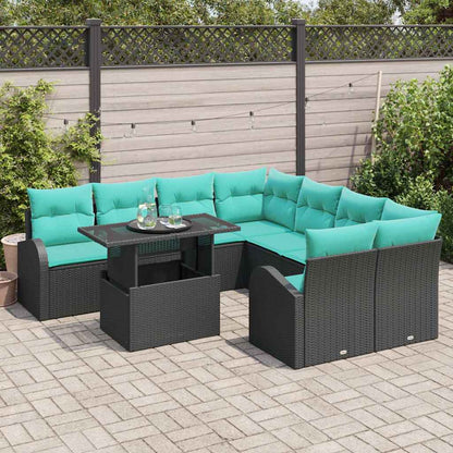 Set Divano da Giardino 9 pcs Nero Rattan in Polipropilene | homemem39