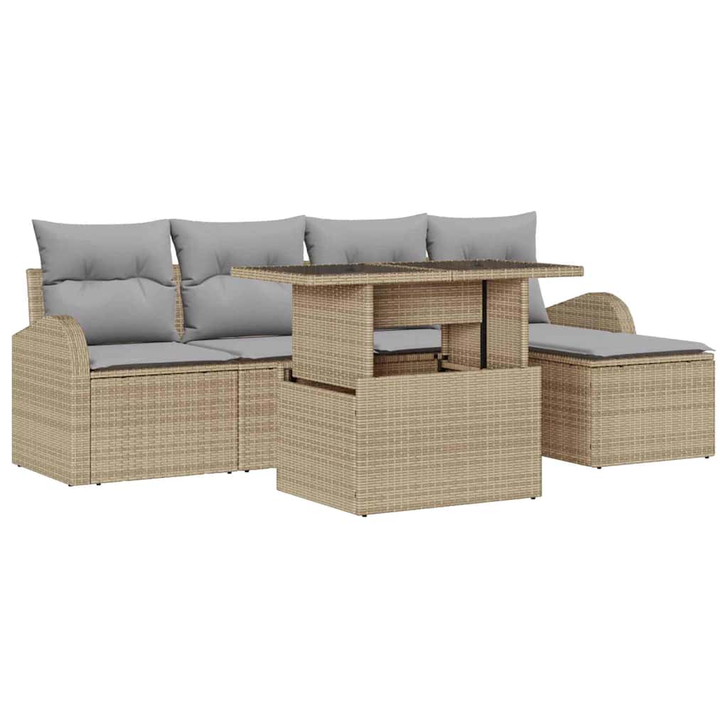 Set Divano da Giardino 6 pz Beige Poly Rattan