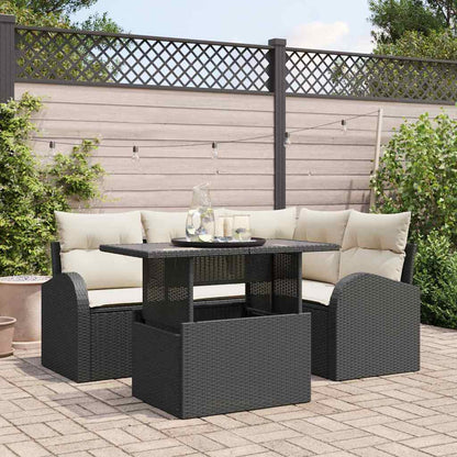 Set Divano da Giardino 5 pz 4-Numero di posti Nero Poly Rattan