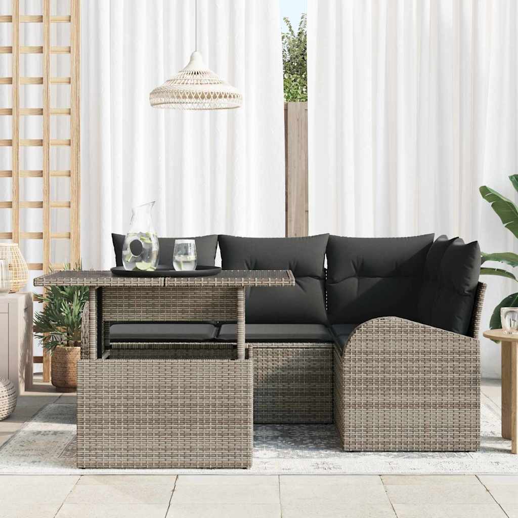 Set Divano da Giardino con cuscino 5 pcs Grigio Poly Rattan