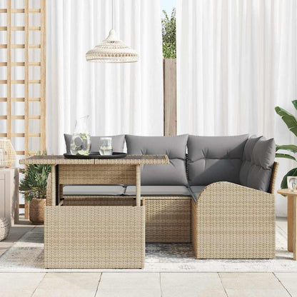 Set Divano da Giardino 5 pz 4-Numero di posti Beige Poly Rattan