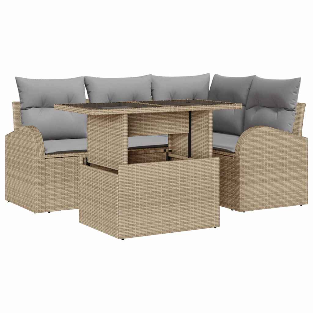 Set Divano da Giardino 5 pz 4-Numero di posti Beige Poly Rattan