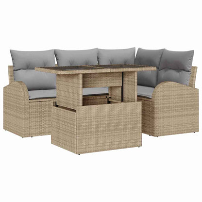 Set Divano da Giardino 5 pz 4-Numero di posti Beige Poly Rattan