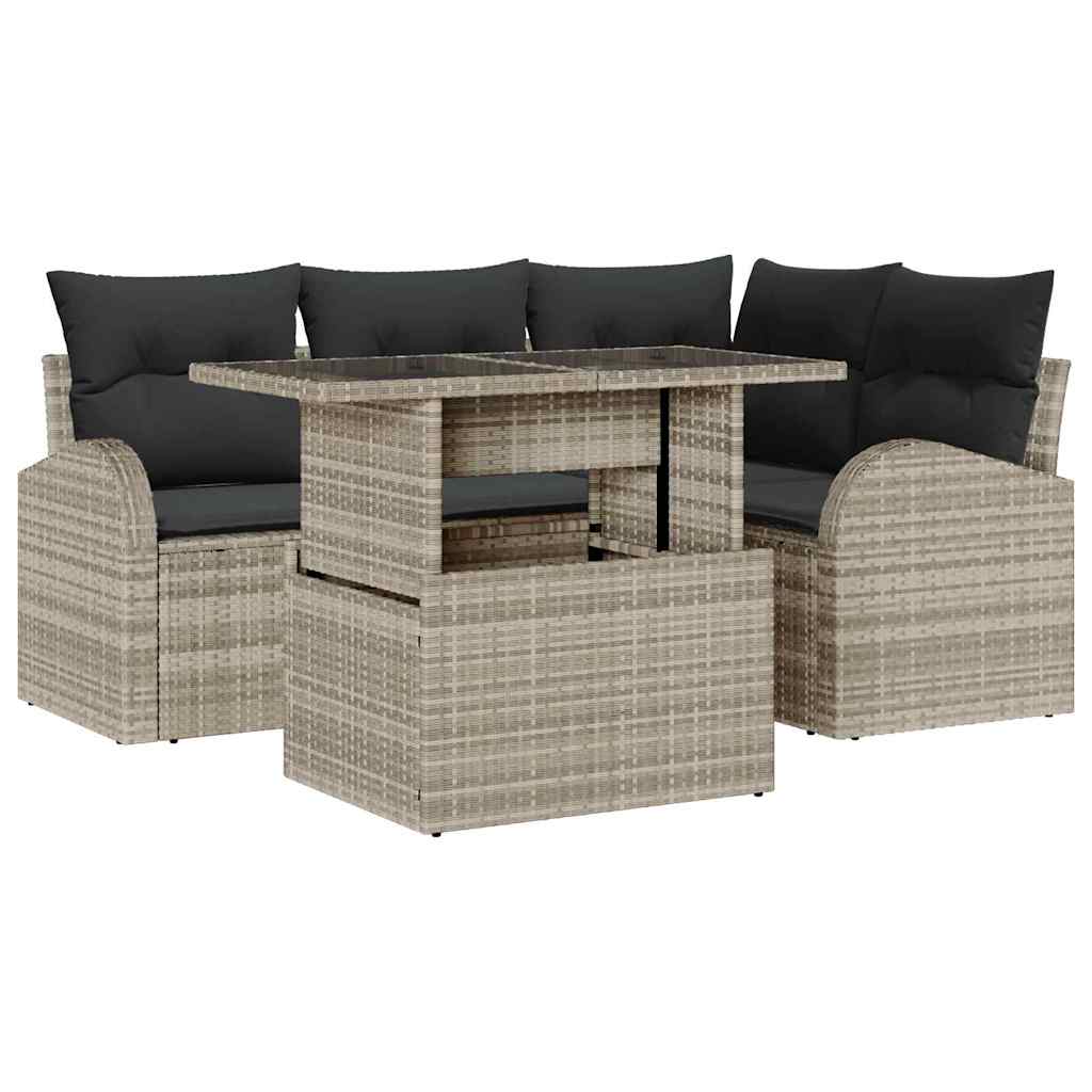 Set Divano da Giardino 5 pz 4-Numero di posti Grigio chiaro