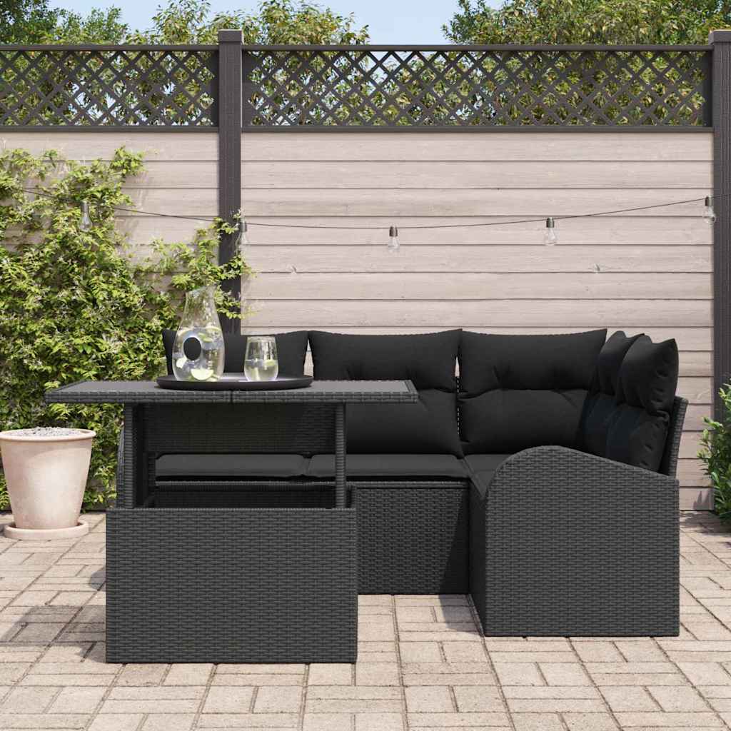 Set Divano da Giardino 5 pz 4-Numero di posti Nero Poly Rattan