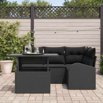 Set Divano da Giardino 5 pz 4-Numero di posti Nero Poly Rattan