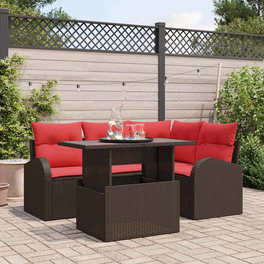 Set Divano da Giardino 5 pz 4-Numero di posti Marrone | homemem39