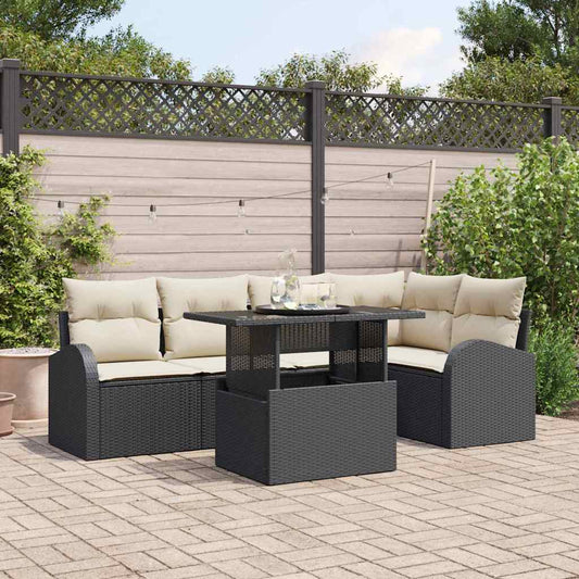 Set Divano da Giardino con cuscino 6 pcs Nero Poly Rattan