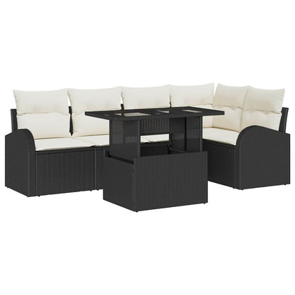 Set Divano da Giardino 6 pz 5-Numero di posti Nero Poly Rattan