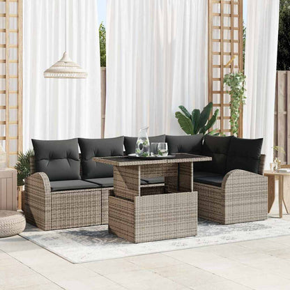 Set Divano da Giardino 6 pz 5-Numero di posti Grigio