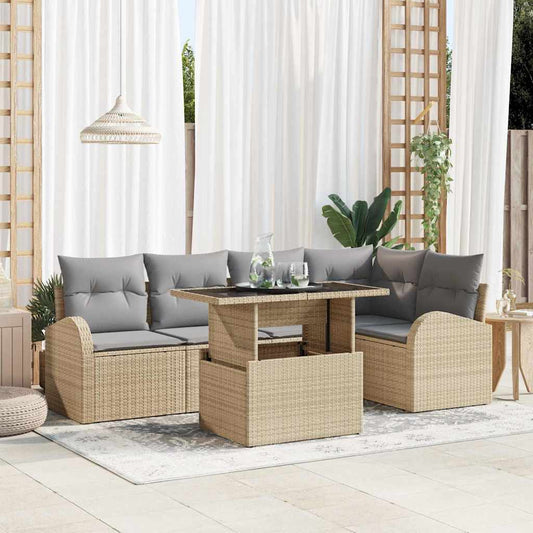 Set Divano da Giardino con cuscino 6 pcs Beige Poly Rattan