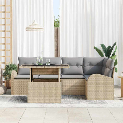 Set Divano da Giardino 6 pz 5-Numero di posti Beige Poly Rattan