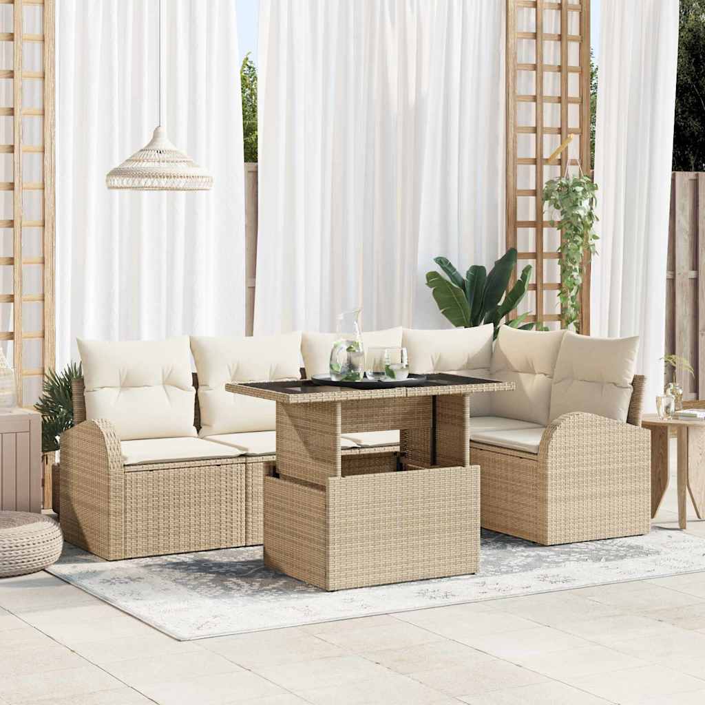 Set Divano da Giardino 6 pz 5-Numero di posti Beige Poly Rattan