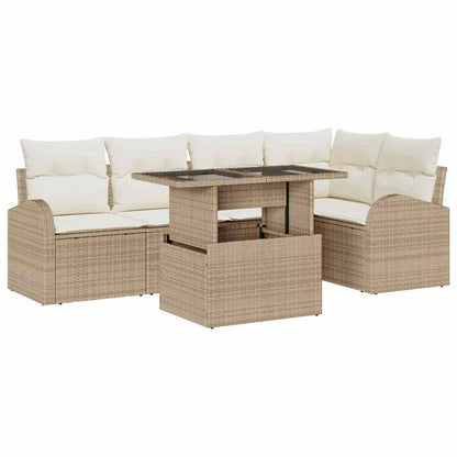 Set Divano da Giardino 6 pz 5-Numero di posti Beige Poly Rattan