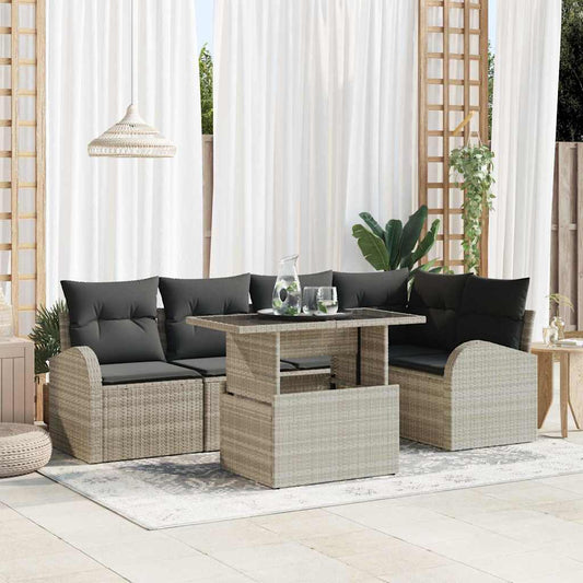 Set Divano da Giardino 6 pcs Grigio chiaro Poly Rattan