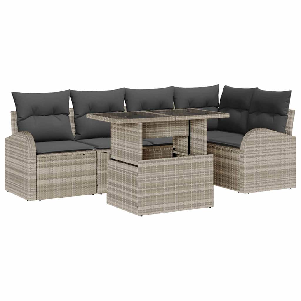 Set Divano da Giardino 6 pz 5-Numero di posti Grigio chiaro