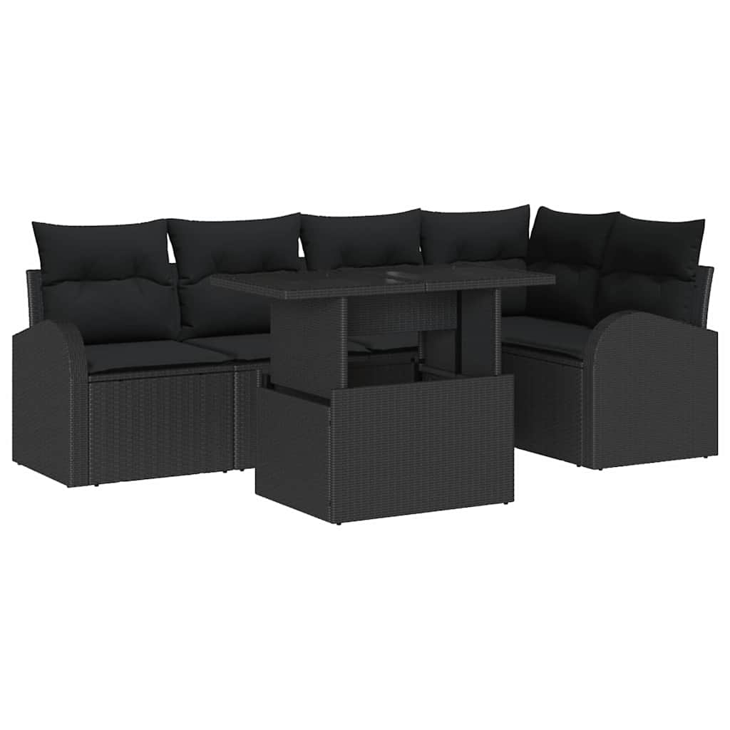 Set Divano da Giardino 6 pz 5-Numero di posti Nero Poly Rattan