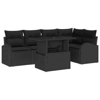 Set Divano da Giardino 6 pz 5-Numero di posti Nero Poly Rattan