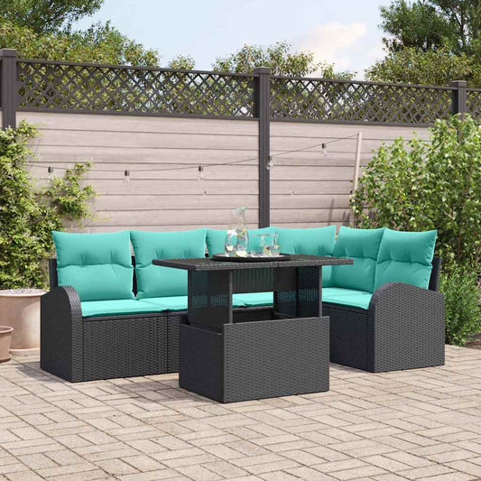 Set Divano da Giardino con cuscino 6 pcs Nero Poly Rattan | homemem39