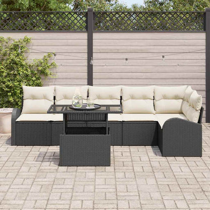 Set Divano da Giardino 7 pz 6-Numero di posti Nero Poly Rattan