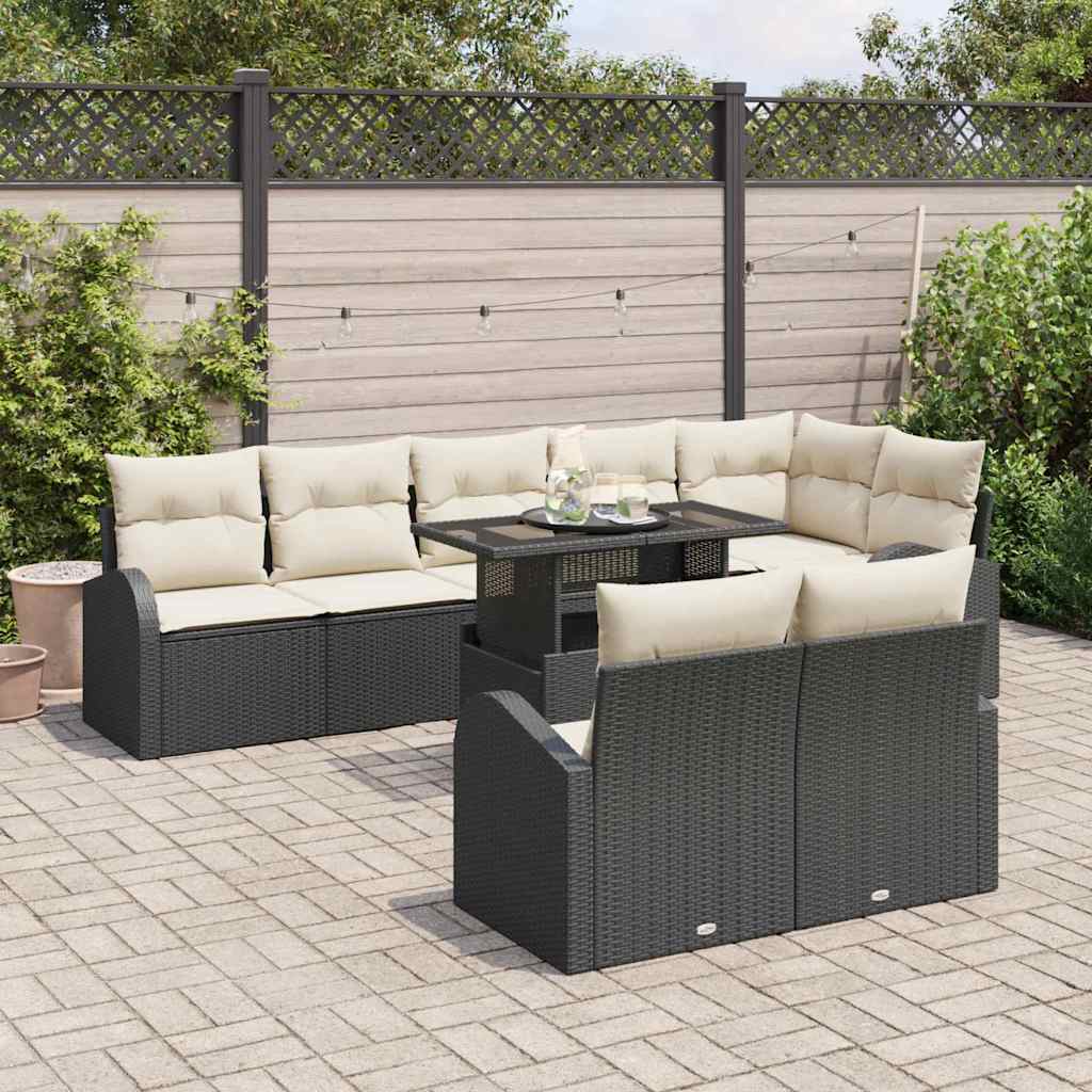 Set Divano da Giardino con archiviazione 9 pcs Nero Poly Rattan | homemem39