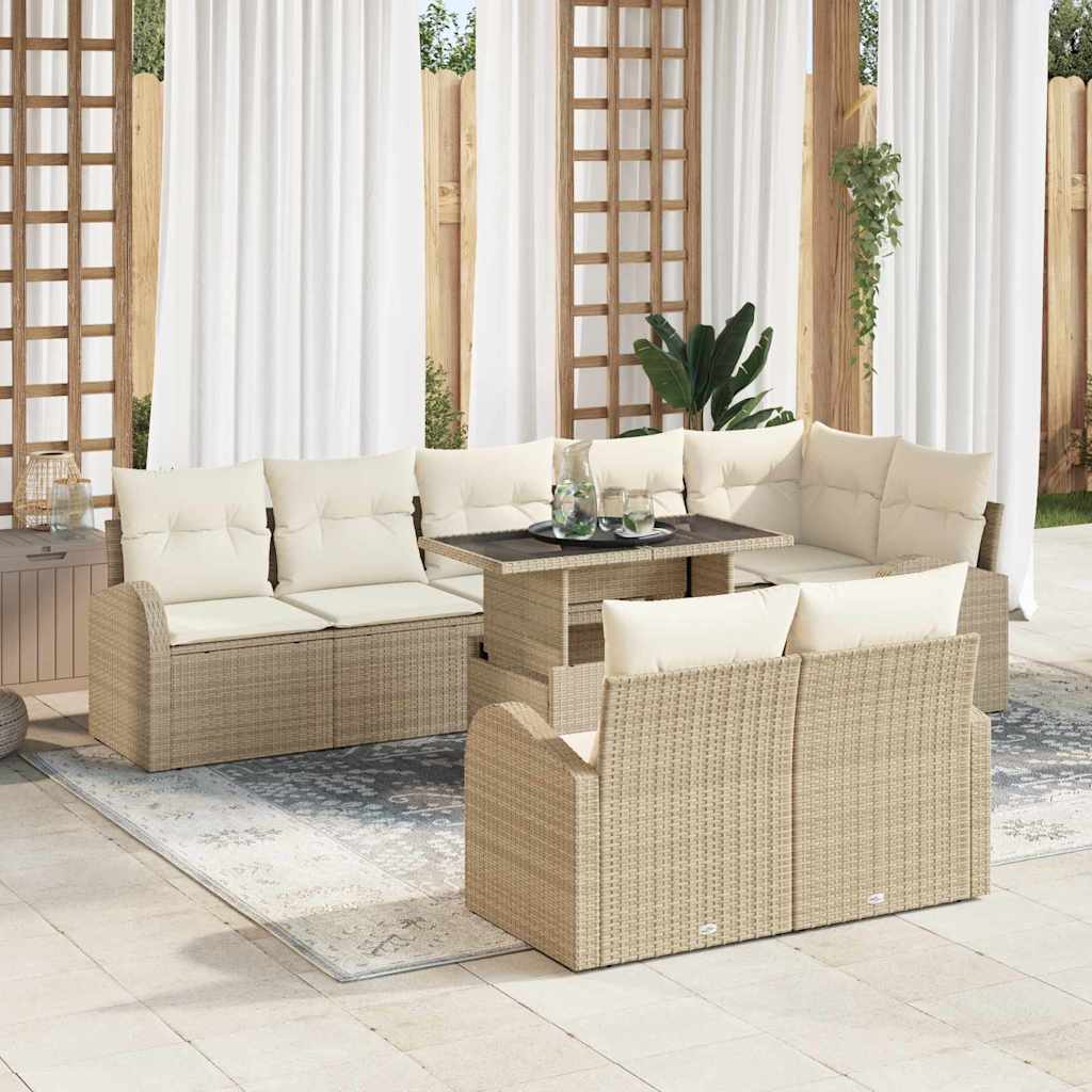 Set Divano da Giardino con cuscino 9 pcs Beige Poly Rattan | homemem39