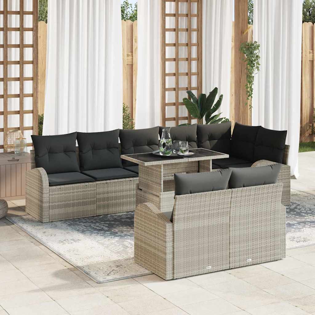 Set Divano da Giardino 9 pcs Grigio chiaro Poly Rattan | homemem39