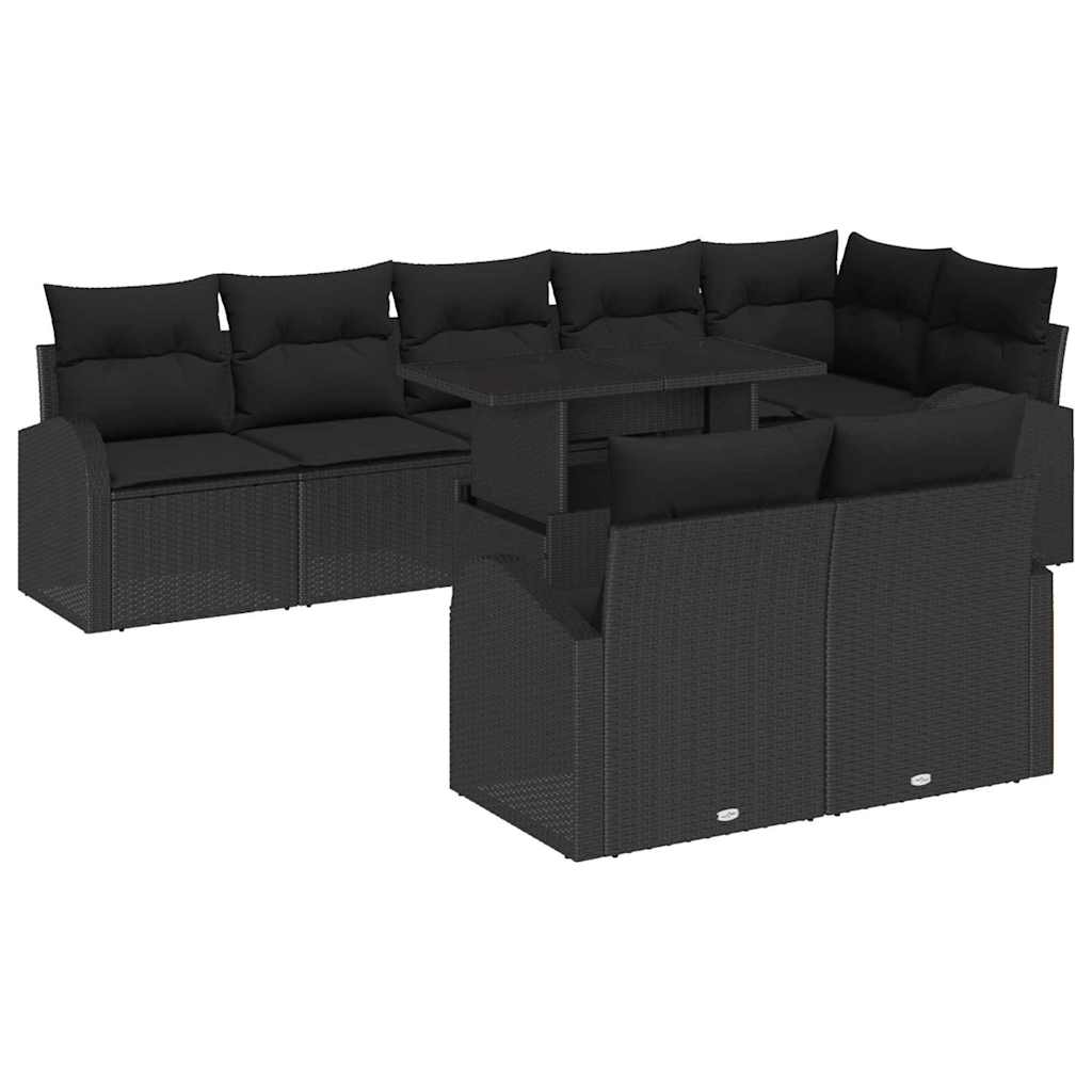 Set Divano da Giardino con cuscino 9 pcs Nero Poly Rattan | homemem39